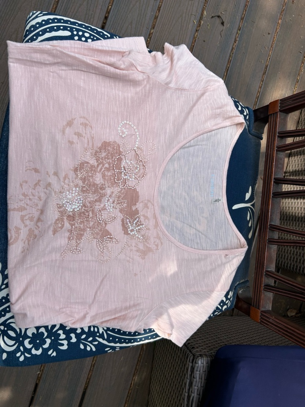 Caslon Pale Pink Short Sleeve Floral Tee with Sequin Detail